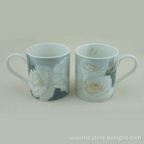Earthware Ceramic Mug with Pure Flower Design, Fashion and Straight Shape, Low Carbon Life